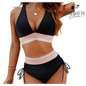 Blooming Jelly High Waist Drawstring Bikini Swimsuit Size L